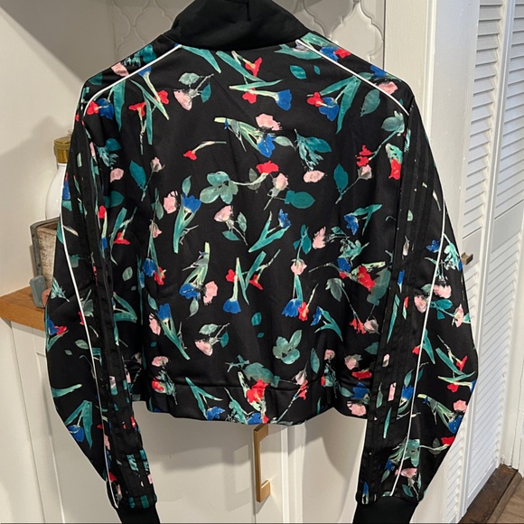 Adidas Floral Black Crop Track Jacket XL - Picture 4 of 6
